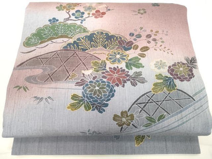 平和屋着物◎太鼓柄袋帯　紬地　花籬文　金彩　正絹　逸品　DAAX5271cd