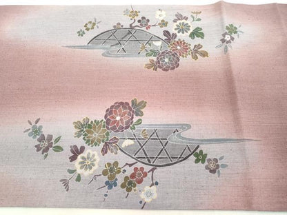 平和屋着物◎太鼓柄袋帯　紬地　花籬文　金彩　正絹　逸品　DAAX5271cd