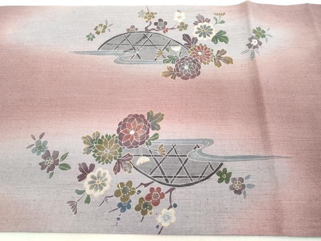 平和屋着物◎太鼓柄袋帯　紬地　花籬文　金彩　正絹　逸品　DAAX5271cd
