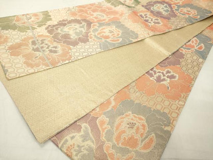 平和屋着物◎全通柄京袋帯 草花文 金糸 正絹 逸品 DAAX5291cd