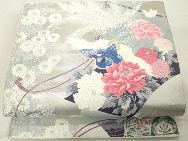 平和屋着物◎六通柄袋帯 九百錦 献花鳳扇文 正絹 逸品 DAAX5292cd