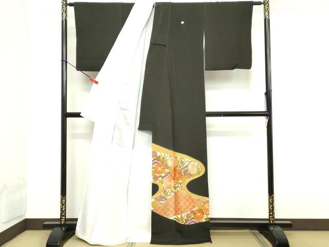 平和屋着物■豪華黒留袖　駒刺繍　吉祥花文　金彩　正絹　逸品　DAAX5295cd