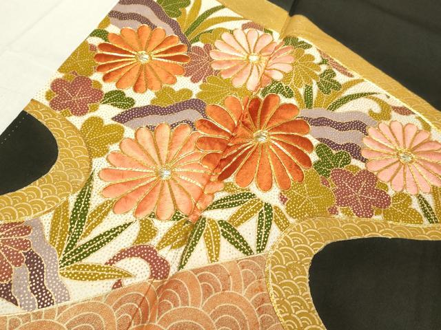 平和屋着物■豪華黒留袖　駒刺繍　吉祥花文　金彩　正絹　逸品　DAAX5295cd