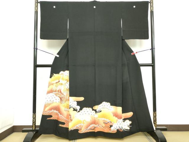 平和屋着物■豪華黒留袖　刺繍　群鶴吉祥松文　金彩　正絹　逸品　DAAX5298cd