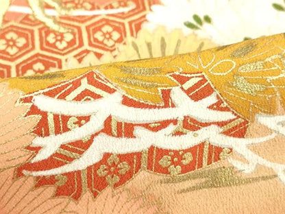 平和屋着物■豪華黒留袖　刺繍　群鶴吉祥松文　金彩　正絹　逸品　DAAX5298cd