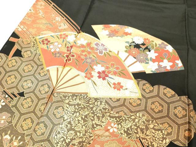 平和屋着物■豪華黒留袖　駒刺繍　吉祥花文　金彩　正絹　逸品　DAAX5302cd