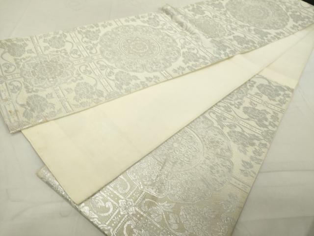 平和屋着物◎六通柄 本袋帯 花絵皿文 銀糸 金銀糸 正絹 逸品 DAAX5382cd