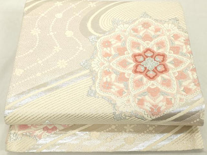 平和屋着物◎六通柄袋帯　唐織　舞花文　銀糸　正絹　逸品　DAAX5429cd