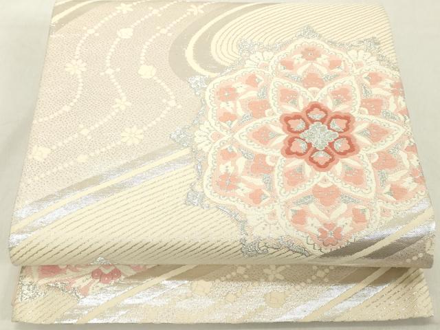 平和屋着物◎六通柄袋帯　唐織　舞花文　銀糸　正絹　逸品　DAAX5429cd