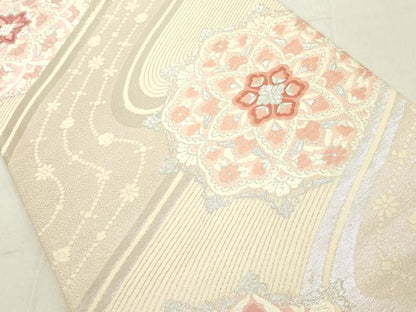 平和屋着物◎六通柄袋帯　唐織　舞花文　銀糸　正絹　逸品　DAAX5429cd