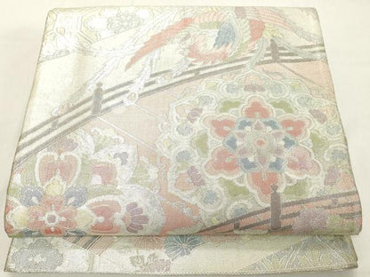平和屋着物◎六通柄袋帯 鳳凰花文 銀糸 正絹 逸品 DAAX5433cd