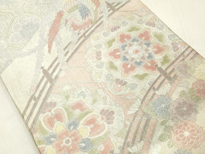 平和屋着物◎六通柄袋帯 鳳凰花文 銀糸 正絹 逸品 DAAX5433cd