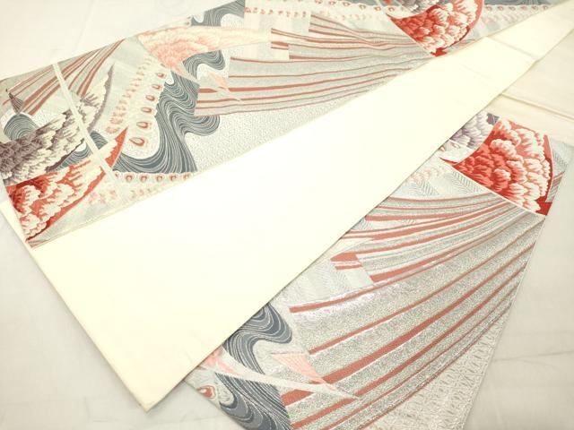 平和屋着物◎六通柄袋帯　唐織　流水飛鶴文　銀糸　正絹　逸品　DAAX5435cd