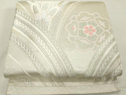 平和屋着物◎六通柄袋帯　唐織　孔雀花文　銀糸　正絹　逸品　DAAX5438cd