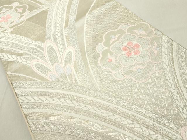 平和屋着物◎六通柄袋帯　唐織　孔雀花文　銀糸　正絹　逸品　DAAX5438cd