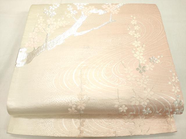 平和屋着物◎六通柄袋帯 唐織 枝梅文 銀糸 正絹 逸品 DAAX5440cd