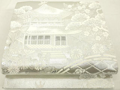 平和屋着物◎六通柄袋帯　唐織　風景文　プラチナ銀箔二重織　正絹　逸品　DAAX5441cd