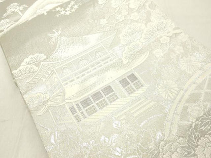 平和屋着物◎六通柄袋帯　唐織　風景文　プラチナ銀箔二重織　正絹　逸品　DAAX5441cd