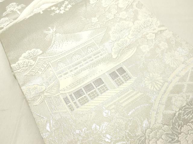 平和屋着物◎六通柄袋帯　唐織　風景文　プラチナ銀箔二重織　正絹　逸品　DAAX5441cd