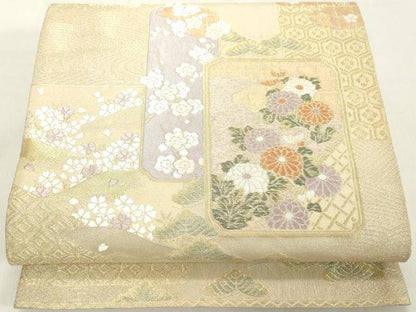 平和屋着物◎六通柄袋帯　色紙花文　金糸　正絹　逸品　DAAX5444cd