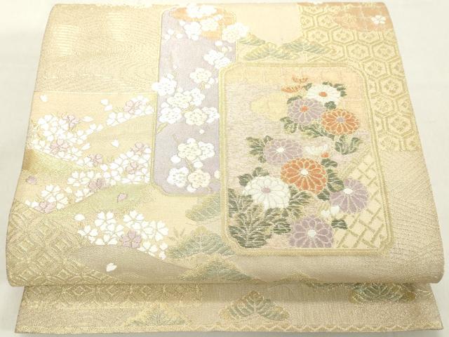 平和屋着物◎六通柄袋帯　色紙花文　金糸　正絹　逸品　DAAX5444cd