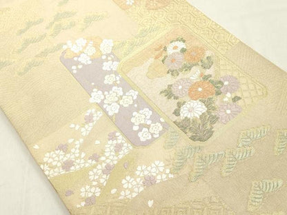 平和屋着物◎六通柄袋帯　色紙花文　金糸　正絹　逸品　DAAX5444cd