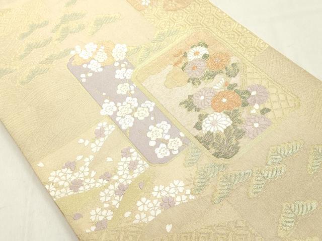 平和屋着物◎六通柄袋帯　色紙花文　金糸　正絹　逸品　DAAX5444cd