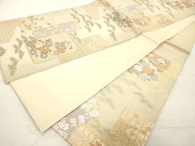 平和屋着物◎六通柄袋帯　色紙花文　金糸　正絹　逸品　DAAX5444cd