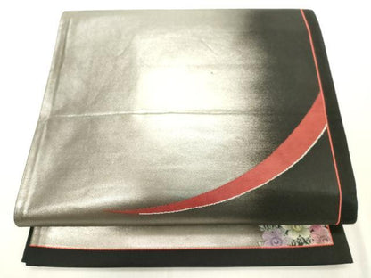 平和屋着物◎太鼓柄袋帯　幾何学文　銀糸　正絹　逸品　DAAX5454cd