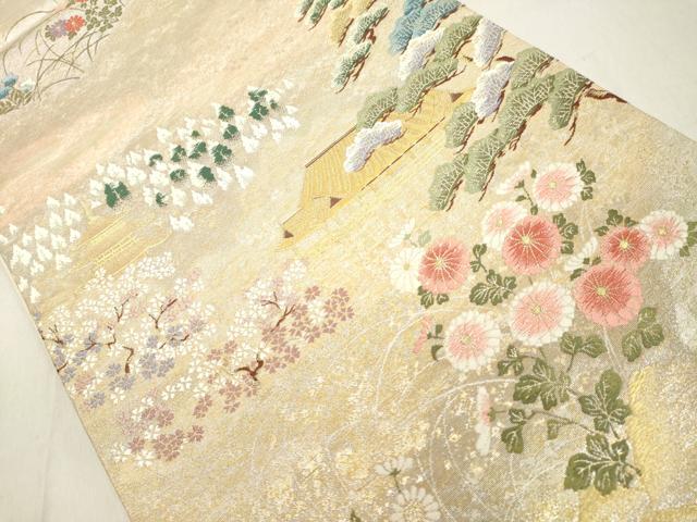 平和屋着物◎六通柄袋帯 唐織 風景花文 金銀糸 正絹 逸品 DAAX5456cd