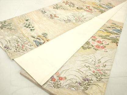 平和屋着物◎六通柄袋帯 唐織 風景花文 金銀糸 正絹 逸品 DAAX5456cd