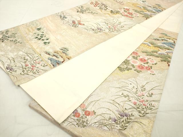 平和屋着物◎六通柄袋帯 唐織 風景花文 金銀糸 正絹 逸品 DAAX5456cd