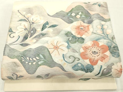 平和屋着物◎太鼓柄袋帯　草花文　鈴乃屋扱い　正絹　逸品　DAAX5457cd