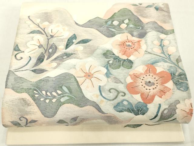 平和屋着物◎太鼓柄袋帯　草花文　鈴乃屋扱い　正絹　逸品　DAAX5457cd
