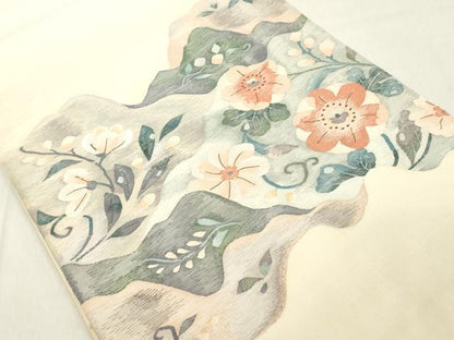 平和屋着物◎太鼓柄袋帯　草花文　鈴乃屋扱い　正絹　逸品　DAAX5457cd