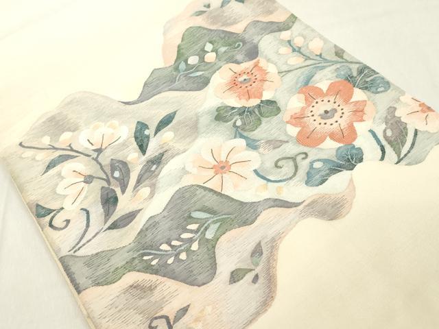 平和屋着物◎太鼓柄袋帯　草花文　鈴乃屋扱い　正絹　逸品　DAAX5457cd