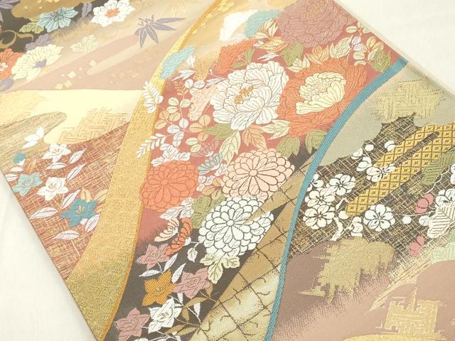 平和屋着物◎六通柄袋帯　唐織　草花文　金糸　正絹　逸品　DAAX5460cd