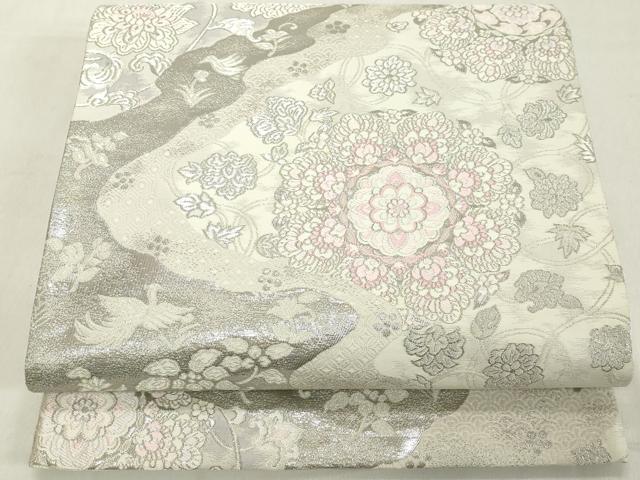 平和屋着物◎六通柄袋帯　唐織　鳳凰更紗花文　銀糸　正絹　逸品　DAAX5461cd