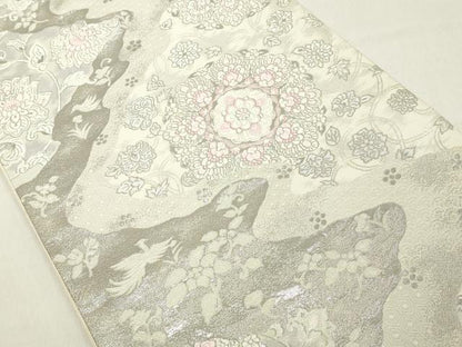 平和屋着物◎六通柄袋帯　唐織　鳳凰更紗花文　銀糸　正絹　逸品　DAAX5461cd