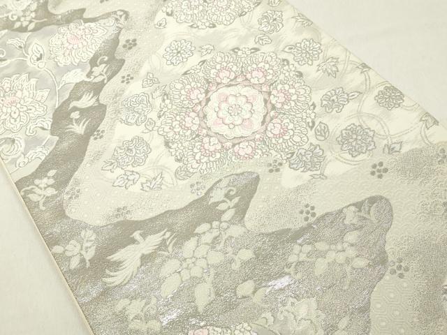 平和屋着物◎六通柄袋帯　唐織　鳳凰更紗花文　銀糸　正絹　逸品　DAAX5461cd