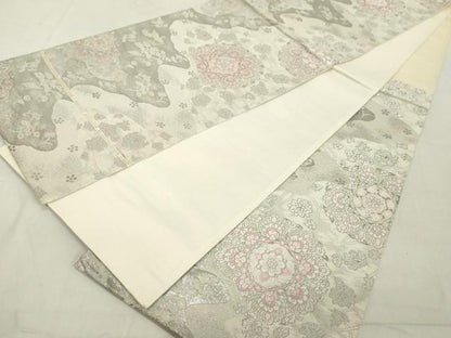平和屋着物◎六通柄袋帯　唐織　鳳凰更紗花文　銀糸　正絹　逸品　DAAX5461cd