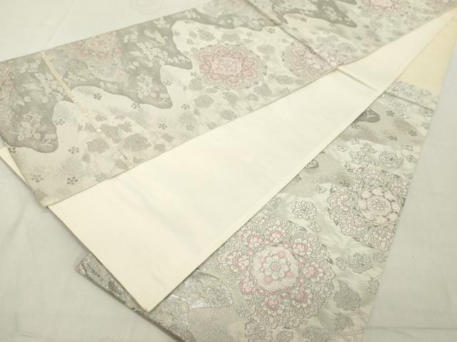 平和屋着物◎六通柄袋帯　唐織　鳳凰更紗花文　銀糸　正絹　逸品　DAAX5461cd