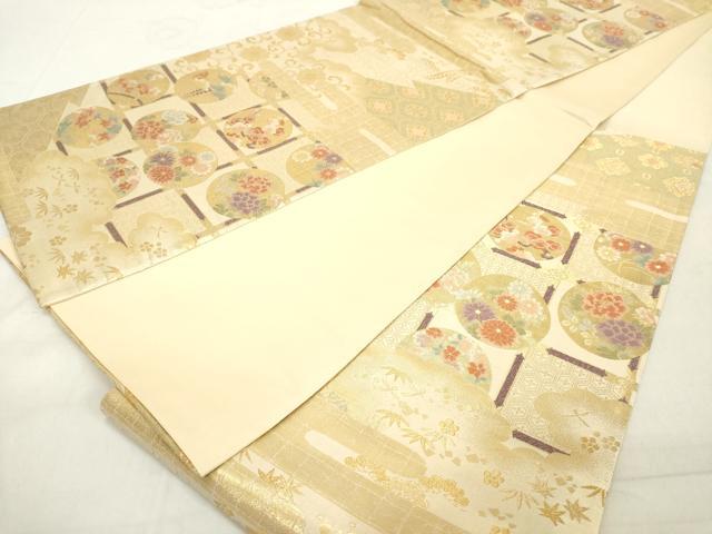 平和屋着物◎六通柄袋帯　格子花文　金銀糸　正絹　逸品　DAAX5465cd