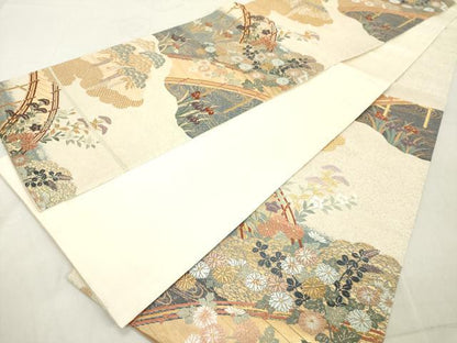 平和屋着物◎六通柄袋帯　唐織　渡橋花文　金糸　正絹　逸品　DAAX5466cd