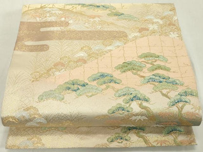 平和屋着物◎六通柄袋帯 唐織 枝松文 金糸 正絹 逸品 DAAX5467cd