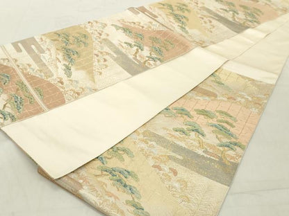 平和屋着物◎六通柄袋帯 唐織 枝松文 金糸 正絹 逸品 DAAX5467cd