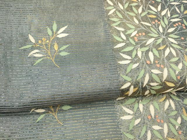 平和屋着物＊夏物 六通柄袋帯 南天文 金銀糸 正絹 逸品 DAAX5524cm