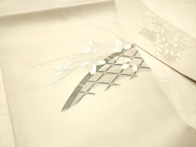 平和屋着物＊夏物 九寸名古屋帯 籬草葉文 銀糸 正絹 逸品 DAAX5525cm