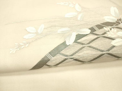 平和屋着物＊夏物 九寸名古屋帯 籬草葉文 銀糸 正絹 逸品 DAAX5525cm