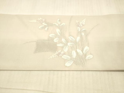 平和屋着物＊夏物 九寸名古屋帯 籬草葉文 銀糸 正絹 逸品 DAAX5525cm